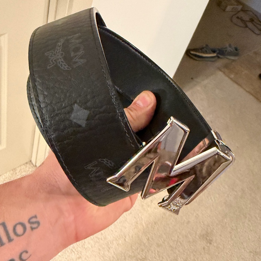 MCM Black Belt with Silver 'M' Buckle